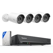Reolink 8-Channel PoE NVR System, 2TB HDD, 4-Pack 5MP Smart Detection Cameras, 24/7 Recording, RLK8-510B4