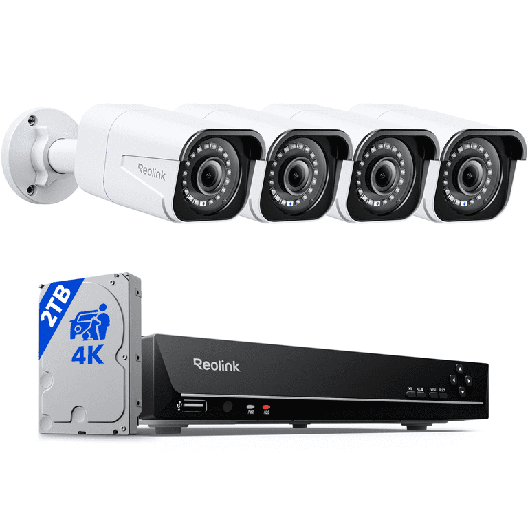 Reolink RLK8-800B4 4K PoE 8-Channel NVR System, 4 Cameras, 2TB HDD