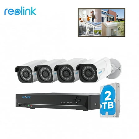 Reolink 8CH NVR 4pcs Bullet PoE Cameras 4K Ultra HD Security System with Smart Detection with 2TB HDD for 24/7 Recording