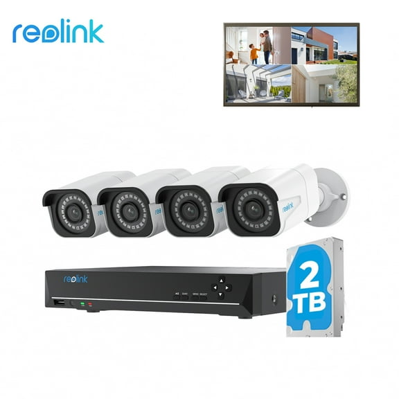 Reolink 8CH NVR 4pcs Bullet PoE Cameras 4K Ultra HD Security System with Smart Detection with 2TB HDD for 24/7 Recording