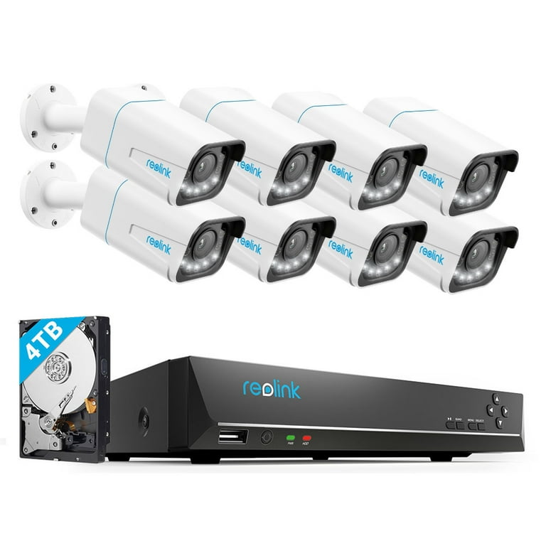 Reolink 8MP 16CH Outdoor PoE Video Surveillance Camera System, 8pcs 8MP  Smart Person/Vehicle Detection PoE Cameras with a 8MP 16-Channel NVR, 4TB  HDD Pre-Installed, RLK16-800D8-A 