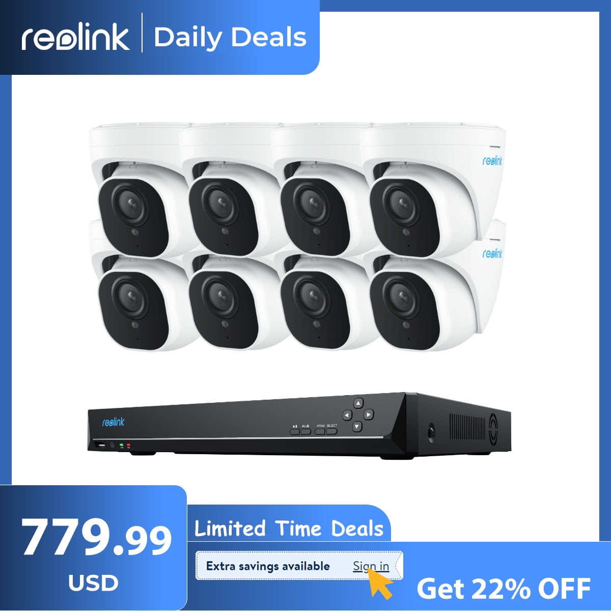 Reolink 16-Channel NVR Smart Detection 800D8 4K HD 8MP Surveillance PoE Camera System 24/7Protection