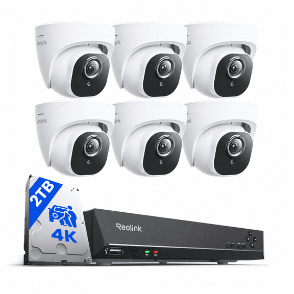 Reolink 4K PoE 8-Channel NVR Security System with 2TB HDD, 6-Cameras, Smart Detection, RLK8-820D6-A