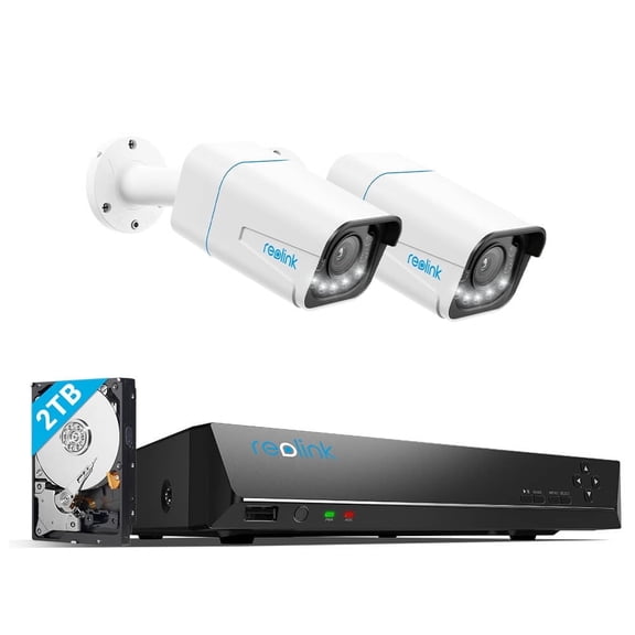 Reolink 4K PoE 8-Channel NVR System, 2 Optical Zoom Cameras, 2TB HDD, Color Night Vision, RLK8-811B2
