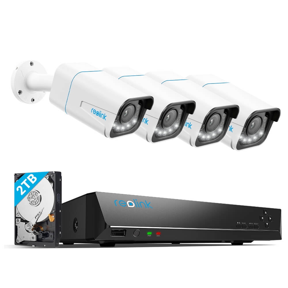 Reolink 8MP 8CH Outdoor PoE Surveillance Camera System,4pcs 8MP Outdoor PoE IP Cameras, 5X Optical Zoom, Smar Human/Vehicle Detection, Motion Spotlight with 2TB pre-installed 8CH NVR 4PCS 8MP Cameras