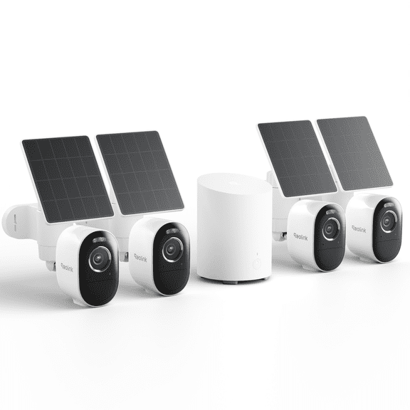 Reolink Argus 3 Pro WiFi Solar Security Camera System, 4-Pack, Smart Detection, Home Hub Mini