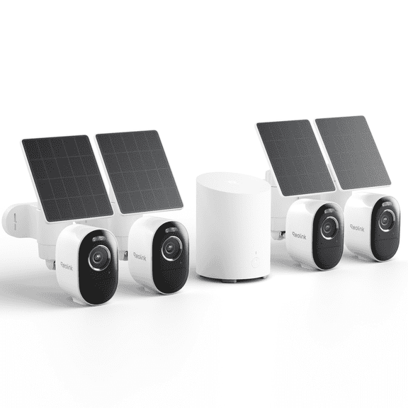 Reolink Argus 3 Pro Wi-Fi Solar Security Camera System, 4-Pack, Smart Detection, Home Hub Mini