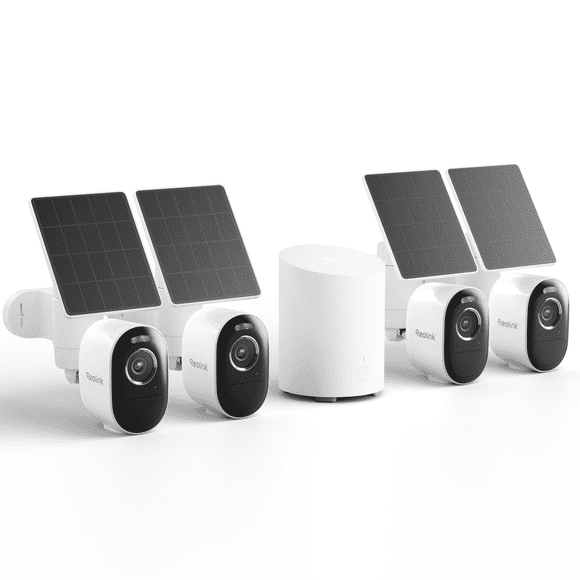 Reolink Argus 3 Pro Wi-Fi Solar Security Camera System, 4-Pack, Smart Detection, Home Hub Mini