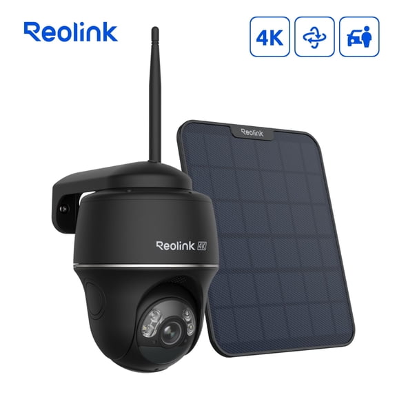 Reolink Argus PT Ultra 4K 8MP WiFi Battery/Solar Black Security Camera with Smart Detection, Color Night Vision, Auto-Tracking, Wireless Outdoor 360° Surveillance Camera