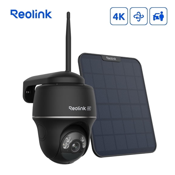 Reolink Argus PT Ultra 4K 8MP Wi-Fi Black Solar Security Camera, Smart Detection, Color Night Vision, Auto-Tracking