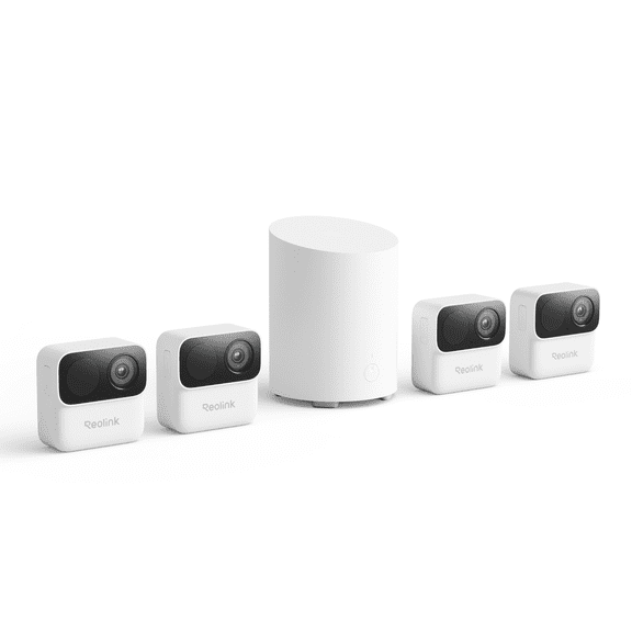 Reolink Argus MagiCam Battery WiFi Security Camera System, 4-Pack, Magnetic Mount, AI Detection, Home Hub Mini