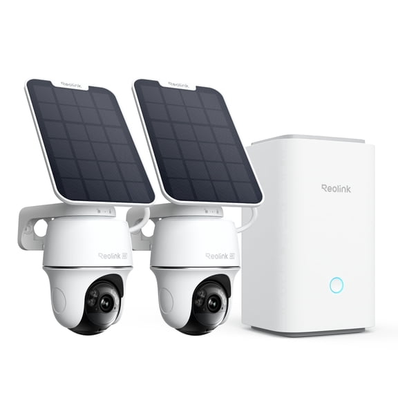 Reolink Argus PT Ultra 4K Solar Security Camera System, 2-Pack, 360 Pan Tilt, AI Detection, Home Hub