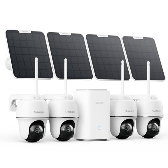 Reolink Argus PT Ultra 4K Solar Security Camera System, 4-Pack, 360 Pan Tilt, AI Detection, Home Hub