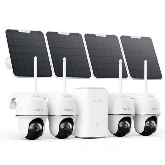 Reolink Argus PT Ultra 4K Solar Security Camera System, 4-Pack, 360 Pan Tilt, AI Detection, Home Hub