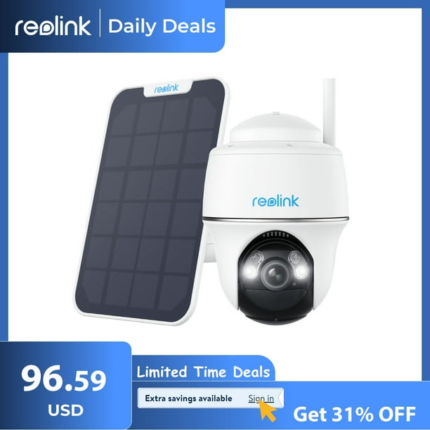 Reolink Argus PT+White Solar Panel, 4MP Pan Tilt Outdoor Security Battery-Powered 2.4/5GHz WIFI Camera, Smart Person/Vehicle Detection, 2-way Audio, PIR Motion, Night Vision, Support Google Assistant