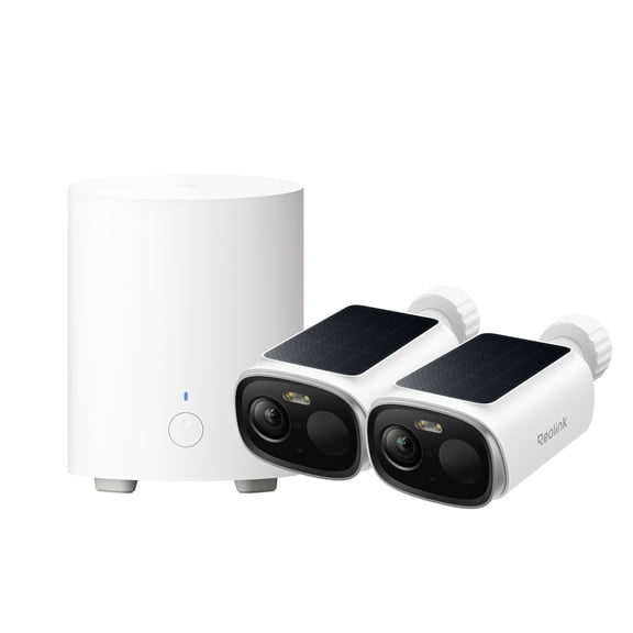 Reolink Argus Solar Wi-Fi Solar Security Camera System, 2-Pack, AI Detection, Home Hub Mini