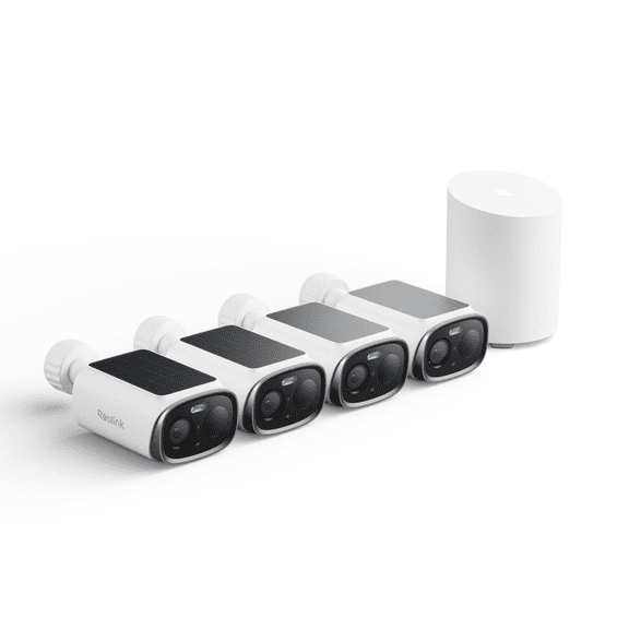 Reolink Argus Solar WiFi Solar Security Camera System, 4-Pack, AI Detection, Home Hub Mini