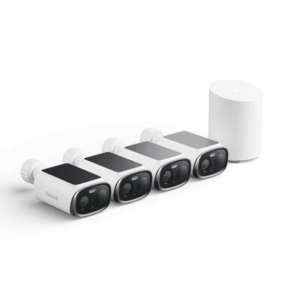 Reolink Argus Solar Wi-Fi Solar Security Camera System, 4-Pack, AI Detection, Home Hub Mini