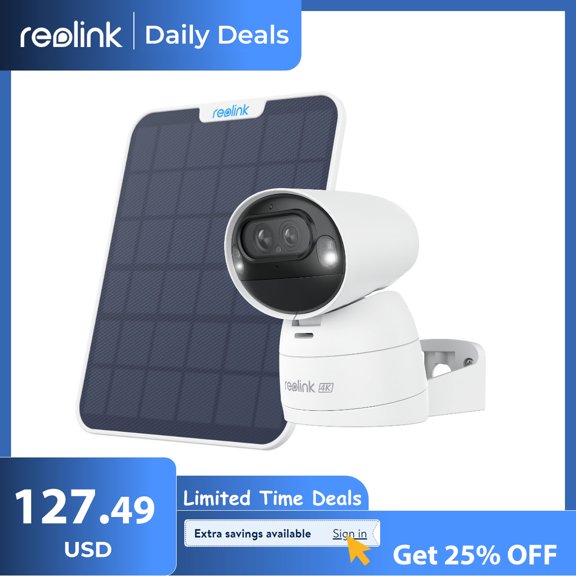Reolink Argus Track 4K 8MP Ultra HD PTZ Solar Security 2.4/5G Wifi Camera 6W Solar Panel with Auto-Zoom Tracking Color Night Vision Pan, Tilt & 6X Hybrid Zoom Dual-Lens Battery Camera