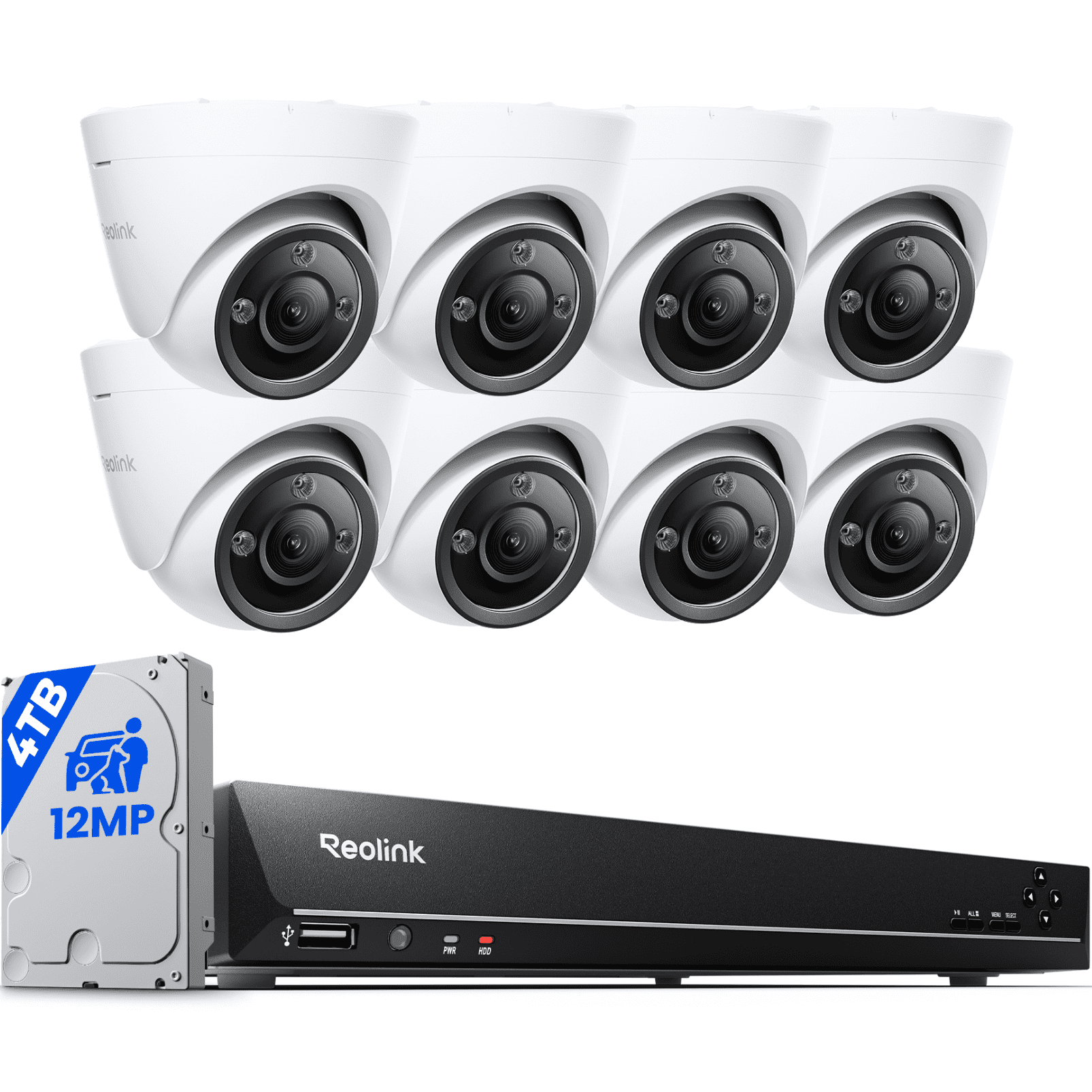 Reolink PoE 16-Channel NVR System, 8x 12MP Dome Cameras, 4TB HDD, Smart Detection, RLK16-1200D8-A