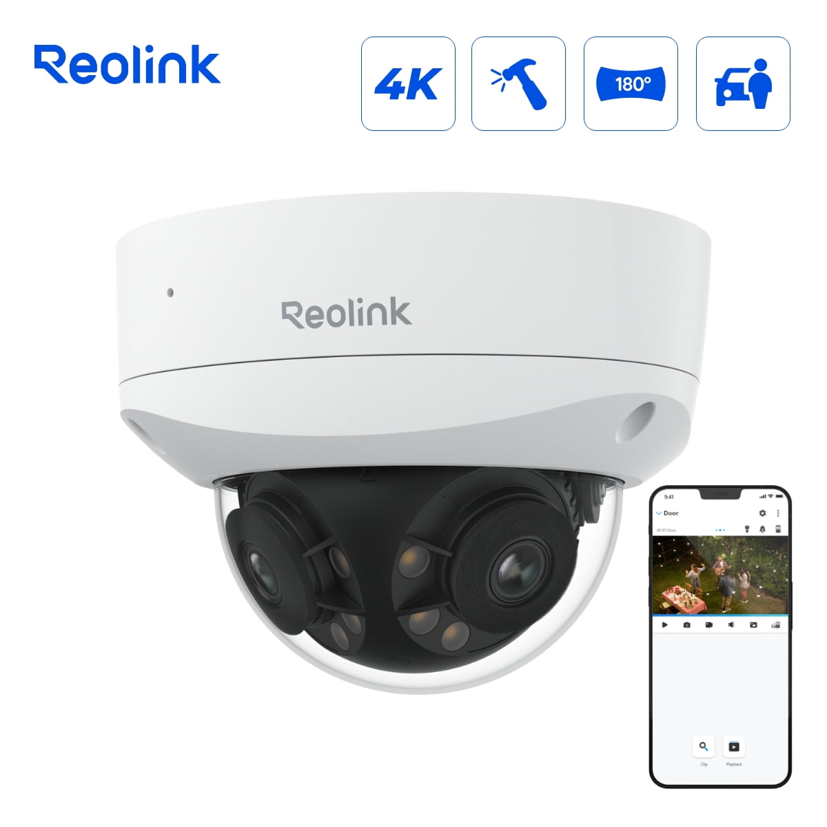 Reolink Duo 2V PoE 4K 8MP IK10 Vandal-Proof PoE IP Camera with 180 Panoramic Spotlight Night Vision