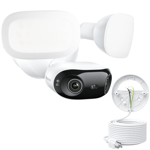 Reolink Elite Floodlight Wi-Fi with Plug-in Power Cable, 4K 8MP 180° View, 3000 LM Spotlights, 24/7 Recording