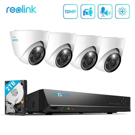 Reolink Night Vision 2TB HD Channels 8 12MP Surveillance Camera System with Person/Vehicle/Pet Detect and 2-Way Talk, White ( 8 Pack)