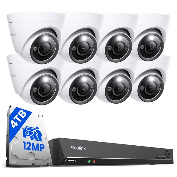 Reolink PoE 16-Channel NVR Security System, 8x 12MP Cameras, 4TB HDD, Smart Detection, RLK16-1200D8