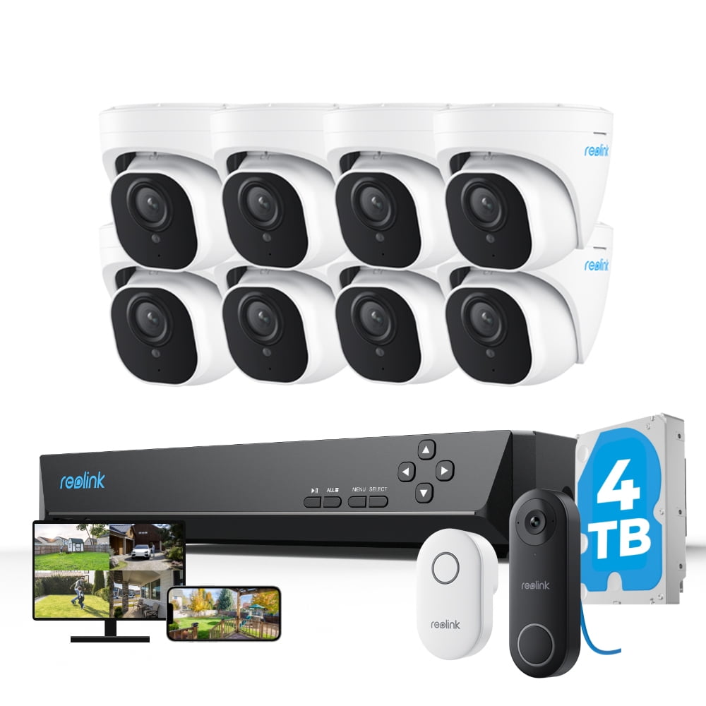 Reolink RLK16-820D8-A with Video Doorbell PoE, 16 Channel NVR, 8pcs RLC-820A and Doorbell WiFi, Outdoor PoE Security Camera System