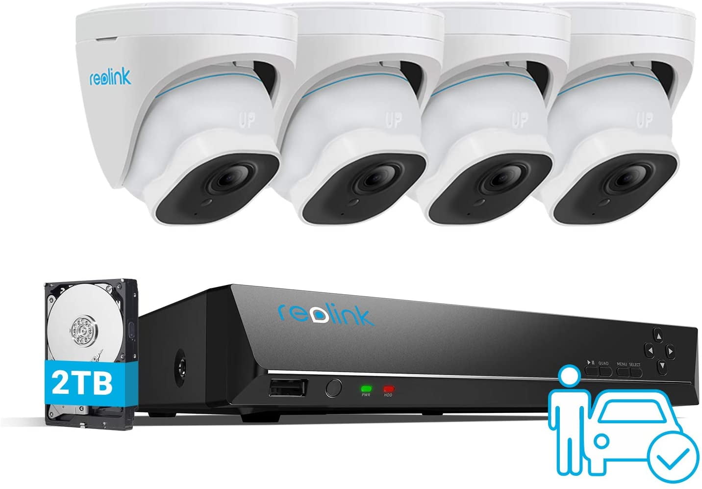 Reolink 8MP 16CH Outdoor PoE Video Surveillance Camera System, 8pcs 8MP  Smart Person/Vehicle Detection PoE Cameras with a 8MP 16-Channel NVR, 4TB  HDD Pre-Installed, RLK16-800D8-A 