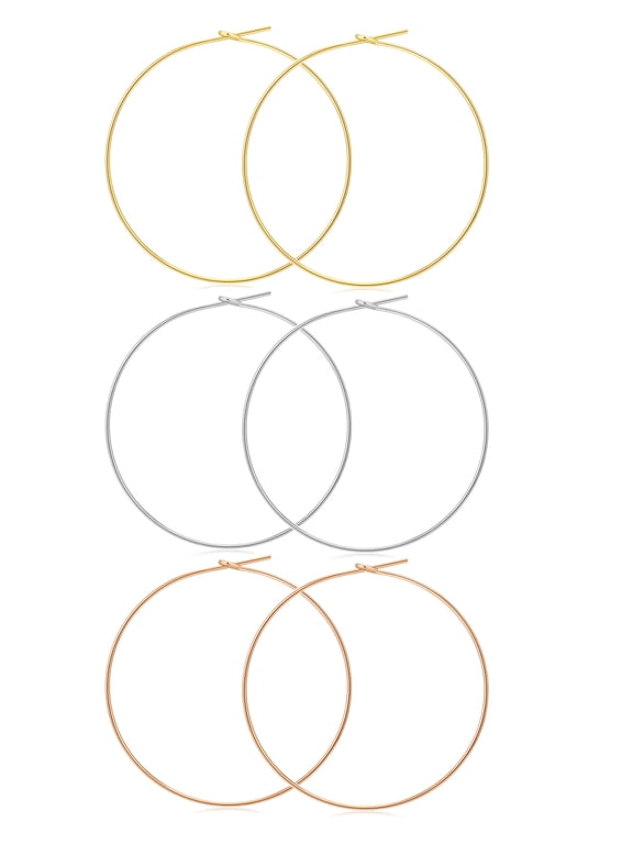 Thin Gold Hoop Earrings Set for Women Lightweight Threader Wire Hoop Earrings 40mm 50mm 60mm