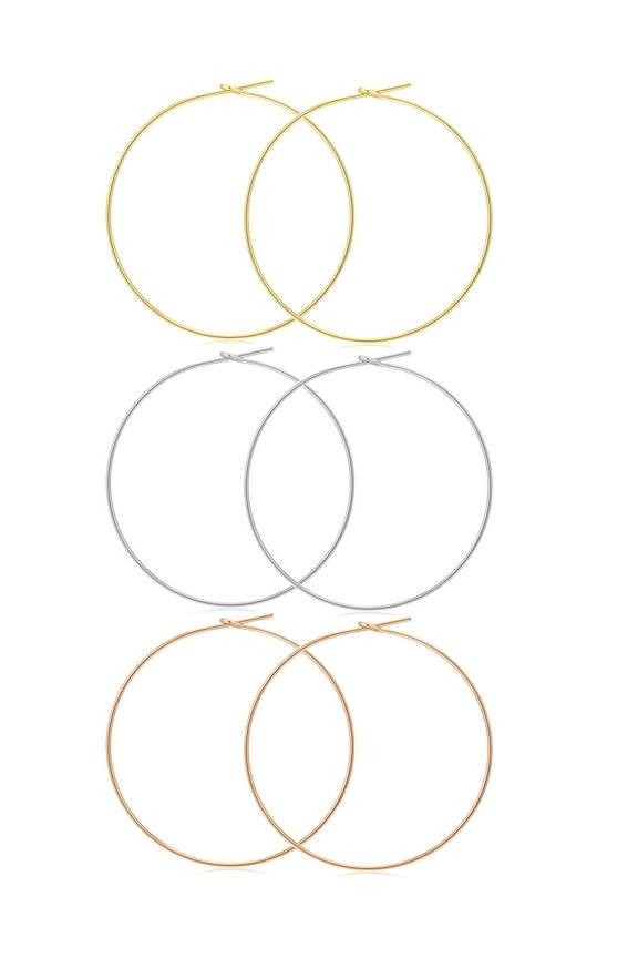Thin Gold Hoop Earrings Set for Women Lightweight Threader Wire Hoop Earrings 40mm 50mm 60mm