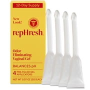 RepHresh Odor Eliminating Vaginal Gel, Fragrance Free, Balances Vaginal pH, Odor Control Up to 3 Days, 4 Pre-Filled Applicators