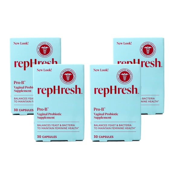 RepHresh Pro-B Probiotic Feminine Supplement, 30 capsules, pack of 4 to balance yeast and bacteria