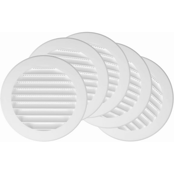 Repa Market 5 Pack 4” Inch White Plastic Air Vent Cover with Mounting Neck and Mesh Screen