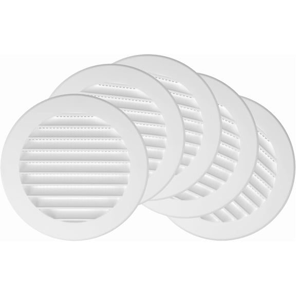 Repa Market 5 Pack 4” Inch White Plastic Air Vent Cover with Mounting Neck and Mesh Screen