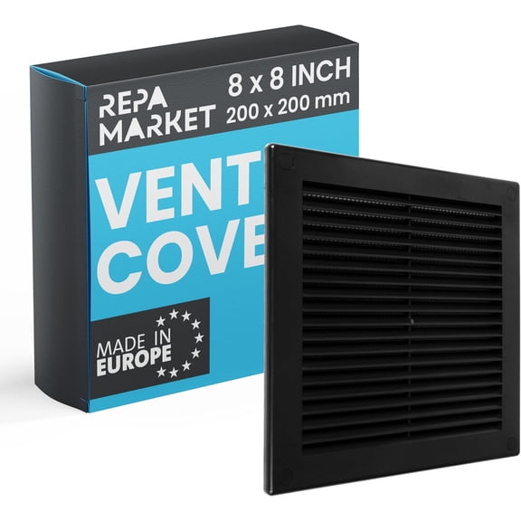 Repa Market 8 x 8 Inch Black Square Air Vent Cover - Plastic Fresh Air Intake Vent