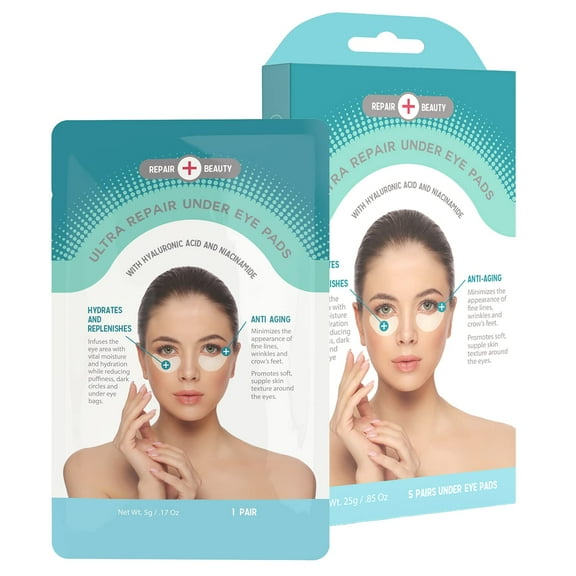 Repair Beauty Hyaluronic Acid and Niacinamide Under Eye Patches - Reduces Fine Lines, Wrinkles, Dark Circles, Moisturizing Under Eye Pads - Cruelty Free Korean Skincare For All Skin Types - 5 Pairs