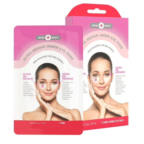 Repair Beauty Hyaluronic Acid & Vitamin E Under Eye Patches - Diminishes Dark Circles, Wrinkles & Crow's Feet, De-puffing Under Eye Pads - Cruelty Free Korean Skincare For All Skin Types - 5 Pairs