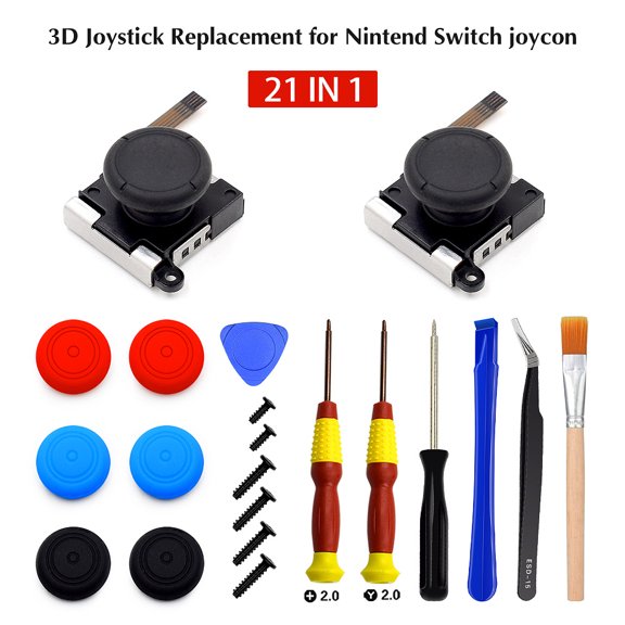 Repair Kit for Nintendo Switch Joy-Con - Replacement 3D Analog Joystick, Slide Rail Fix, Tool Set (Various Sizes)