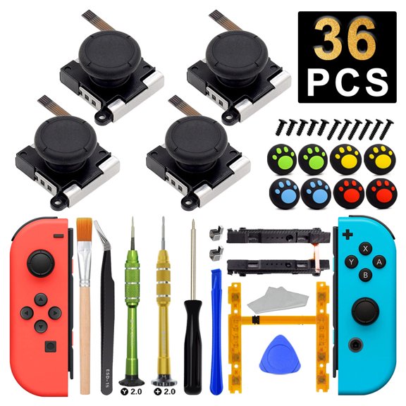 Repair Kit for Nintendo Switch Joy-Con - Replacement 3D Analog Joystick, Slide Rail Fix, Tool Set (Various Sizes)