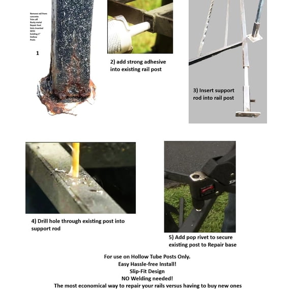 Repair Outdoor Stair Post Railings-8" Repair Base Mount, No Welding- Metal handrail Posts for Broken Out of Concrete-Brackets Slip in Rails existing 1" Square Tube -3" Plate-Black Paint-Anchor Bolts
