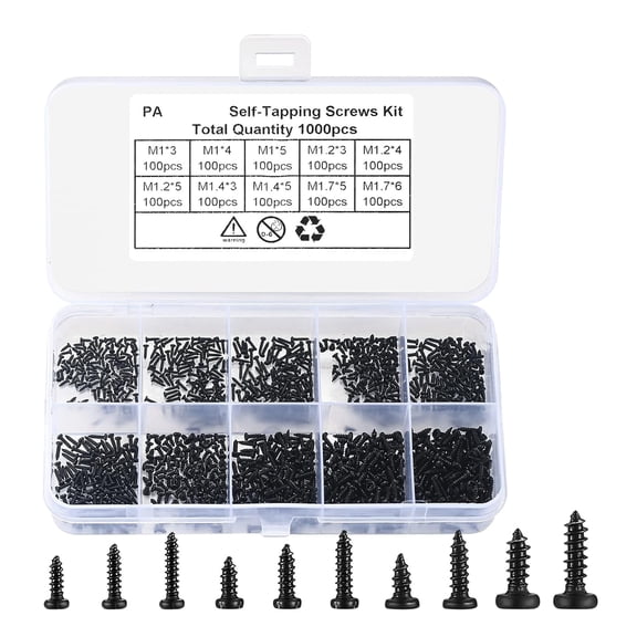 Repair Screw Assortment 1000pcs Tapping Screws Easy to Use Screw Assortment Suitable for Glasses & Electronics