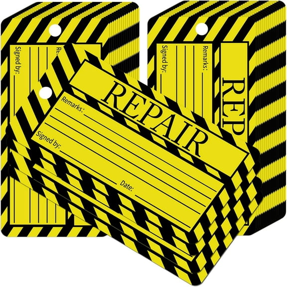 Repair Tags for Equipment Production 2.6x5.3inch Maintenance Required Tags with Wire Production Quality Control Tags Labels Yellow 100Pcs