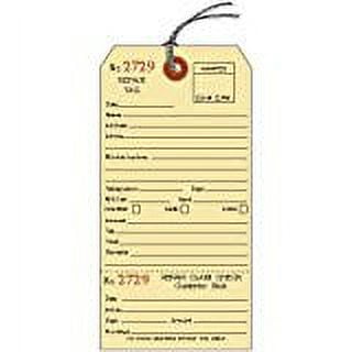 Repair Tags with Stub, 3-1/8" x 6-1/4", Manila 10-pt. Cardstock, Strung, Consecutively Numbered, PACK OF 500