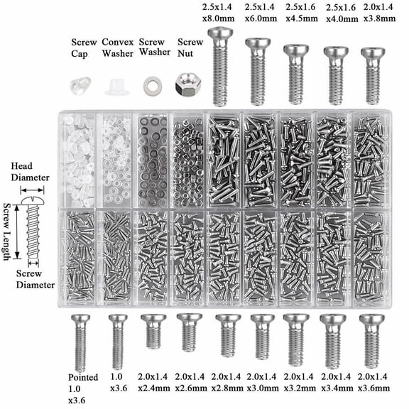 Repairing Glasses Repairing Screws Sunglasses Repairing Small Screws Kit Stainless Steel Tool Set About 1000PCS