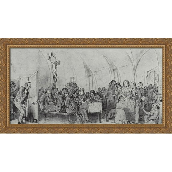 Repast 40x24 Large Gold Ornate Wood Framed Canvas Art by Vasily Perov