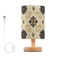 thumbnail image 1 of Repeating Black Flowers Gold Pattern Table Lamp with USB Port LED Warm Light Lamp Night Light Home Decor, 1 of 7