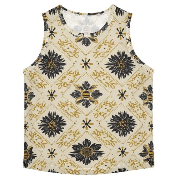 Repeating Black Flowers Gold Pattern Vest Undershirt Tank Top Sleeveless Quick Dry 4T