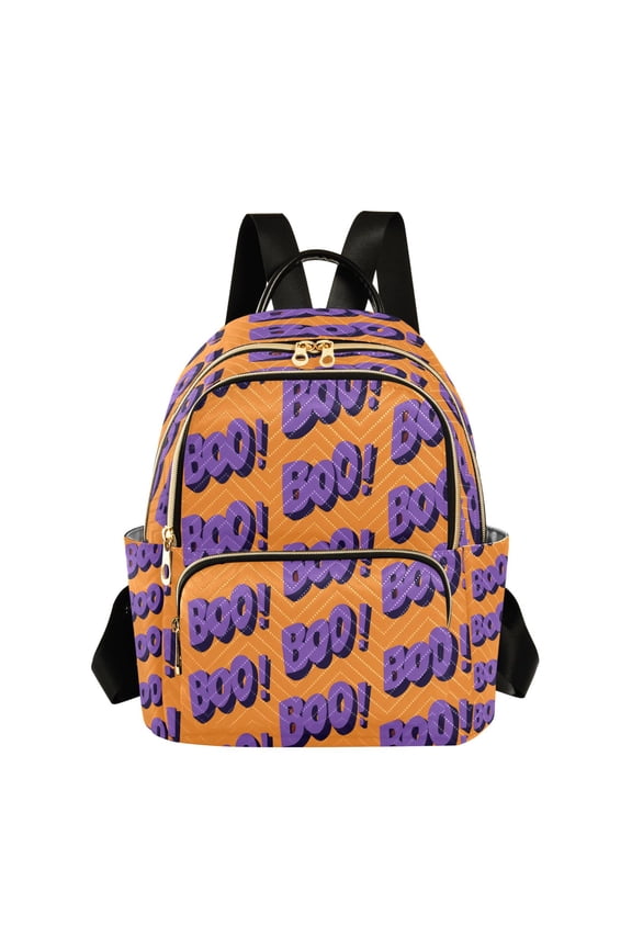 Repeating Boo Sign Halloween Quilted Backpack Fashion Daypack Commuter Bag for Women 8.5 L